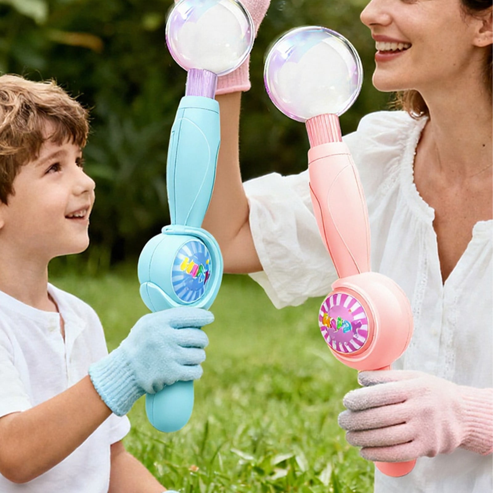 RUIG Magic Colorful Bubble Machine,Elastic Bubble Wand with Gloves, Rechargeable Automatic Electric Bubble Maker with Colorful Light for Outdoor Beach Backyard Party