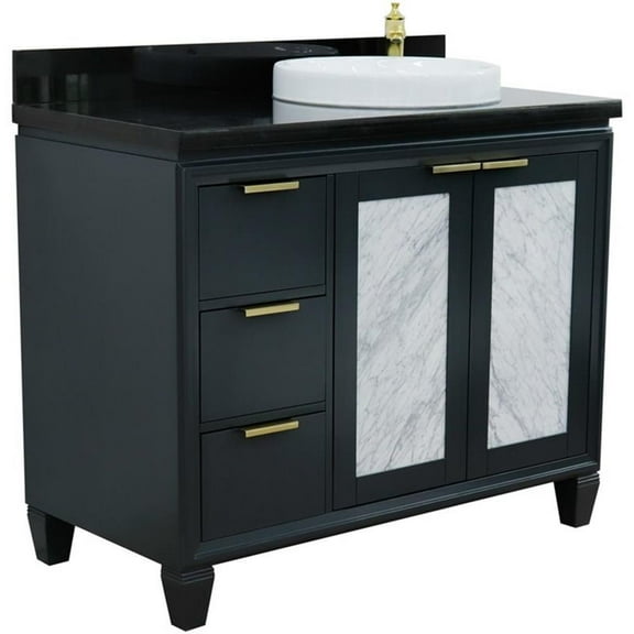 Trento Solid Wood Vanity with Right Round Sink in Gray/Black Galaxy