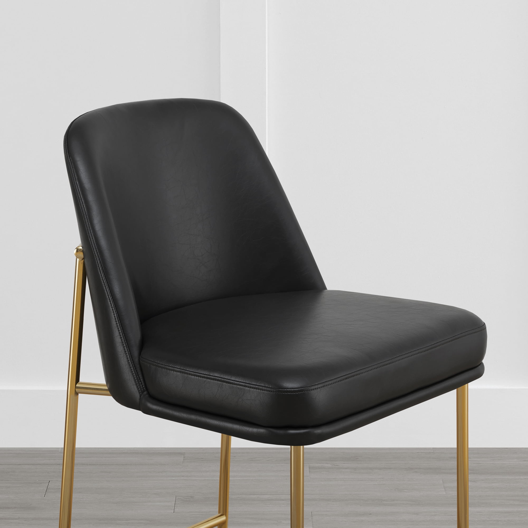 Spruce & Spring Modern 27-Inch Contemporary Counter Stool Set with Upholstered Seat and Metal Frame Set of 2, Black Faux Leather