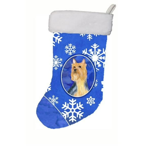 11 x 18 in. Silky Terrier Winter Snowflakes Snowflakes Holiday Christmas Stocking