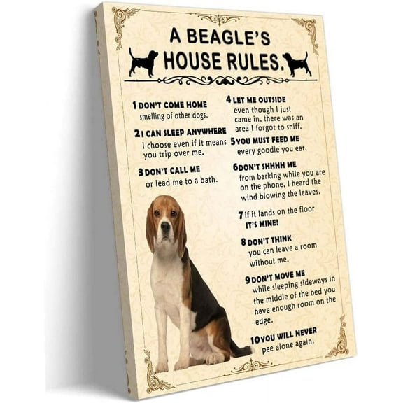 Beagle Wall Art House Rules Poster Vintage Unframed Quotes Wall Art Dog Poster Modern Pet Canvas Wall Art Living Room Painting Decor Unframed