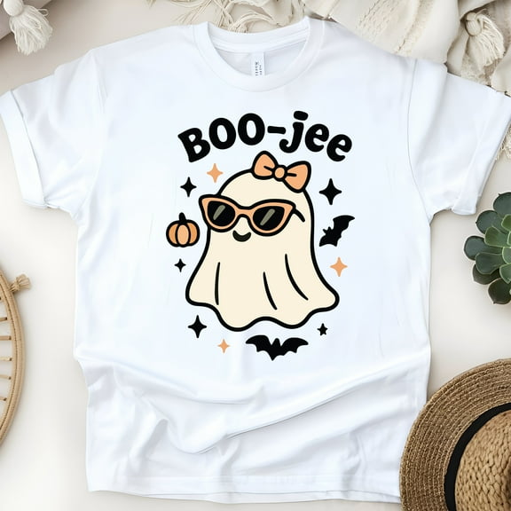 Boo-jee Shirt | Cute Ghost Graphic Tee with Sunglasses | Unisex T-Shirt, White, Size S