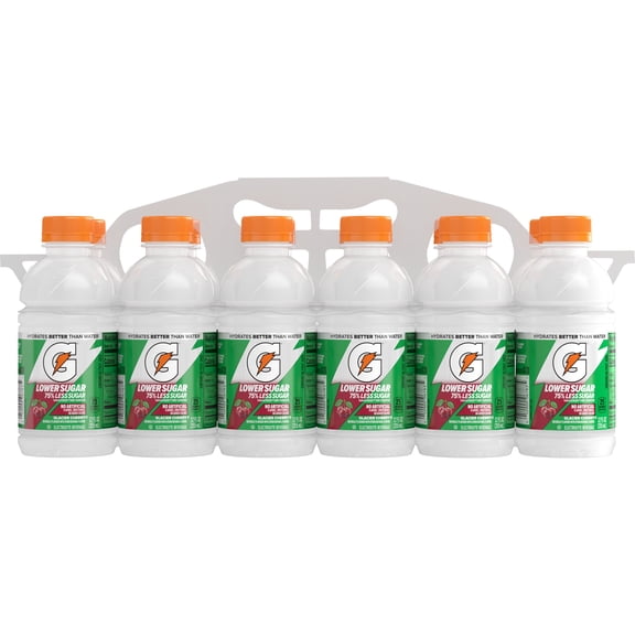 Gatorade Lower Sugar, No Artificials Glacier Cherry Flavored Electrolyte Sports Drink, 12 fl oz Bottle, (12 pack), 75% Less Sugar, Hydration