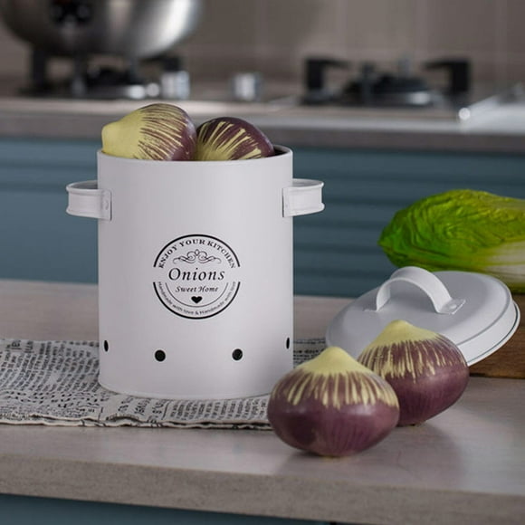enqiretly Pack of 3 Potato Bin Carbon Steel Kitchen Canister Garlic Containers with Lid Potatoes Countertop Organizer Restaurant Type A