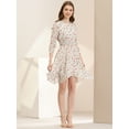 thumbnail image 2 of INSPIRE CHIC Robe Fleurie pour Femme Froncée Manches 3/4 Ourlet Asymétrique Robes Smockées Blanc P, 2 of 6