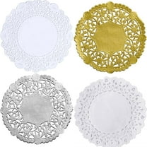 The Baker Celebrations 4" Round Paper Lace Doilies, White and Metallic Silver Gold Foil, Combo 100 Count, Disposable for Crafts, Parties