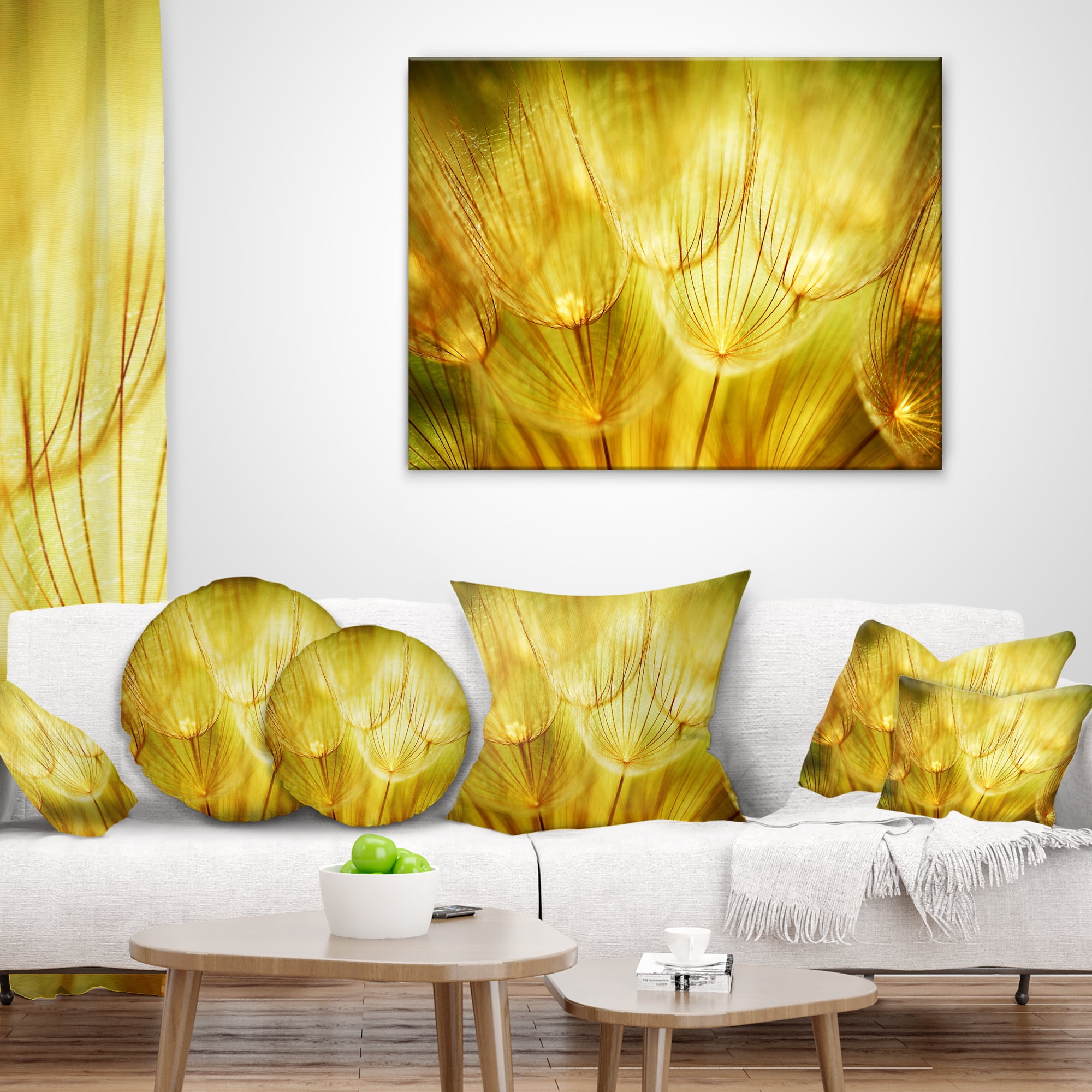 Designart Soft Yellow Dandelion Flowers - Floral Throw Pillow - 16x16