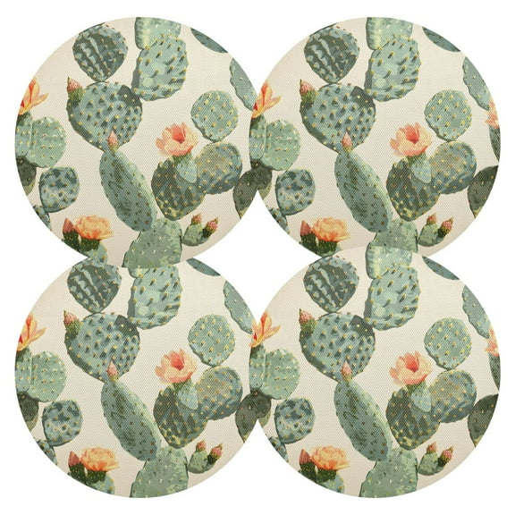 Ryvnso Cactus Green Round Plate Mats Dining Table Placemat Set of 4 for Holiday Decoration