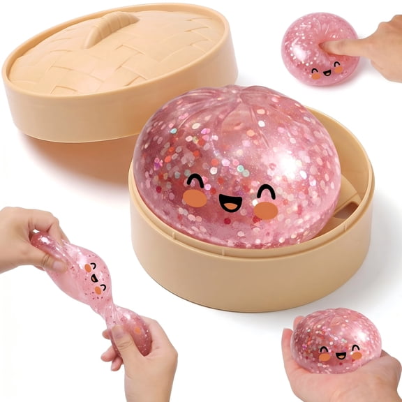 HZYZ 4" Squishy Dumpling Toys Giant, Jumbo Giant Glitter Dumpling Squishies Toys with Steamer Box, Soft Sensory Dumpling Toys, Large Stress Relief Squishys Dumplings for Everyone Anxiety Relief, E