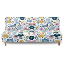 SCRAWLGOD Butterfly Floral Print Blue White Stretchy Futon Slipcover Armless Futon Bed Cover Machine Washable Furniture Protector Without Armrests with Elastic Bottom for Pets, Dogs