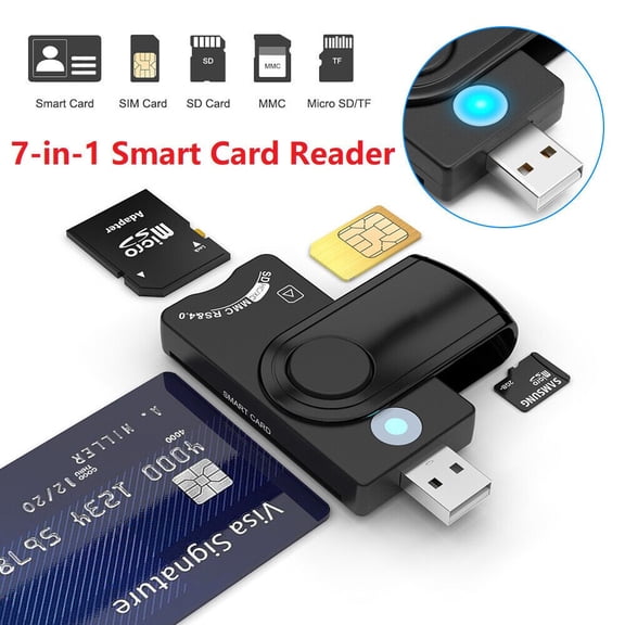 EROCK USB Smart Card Reader for CAC SD Micro SIM Memory Card, 7-in-1 CAC DOD Military Multi Card Reader Adapter for SD/ Micro SD/ SDHC/ SDXC/ TF/ MMC/ M2/ MS/ Pro/ Duo, Support Windows, Linux, Mac OS
