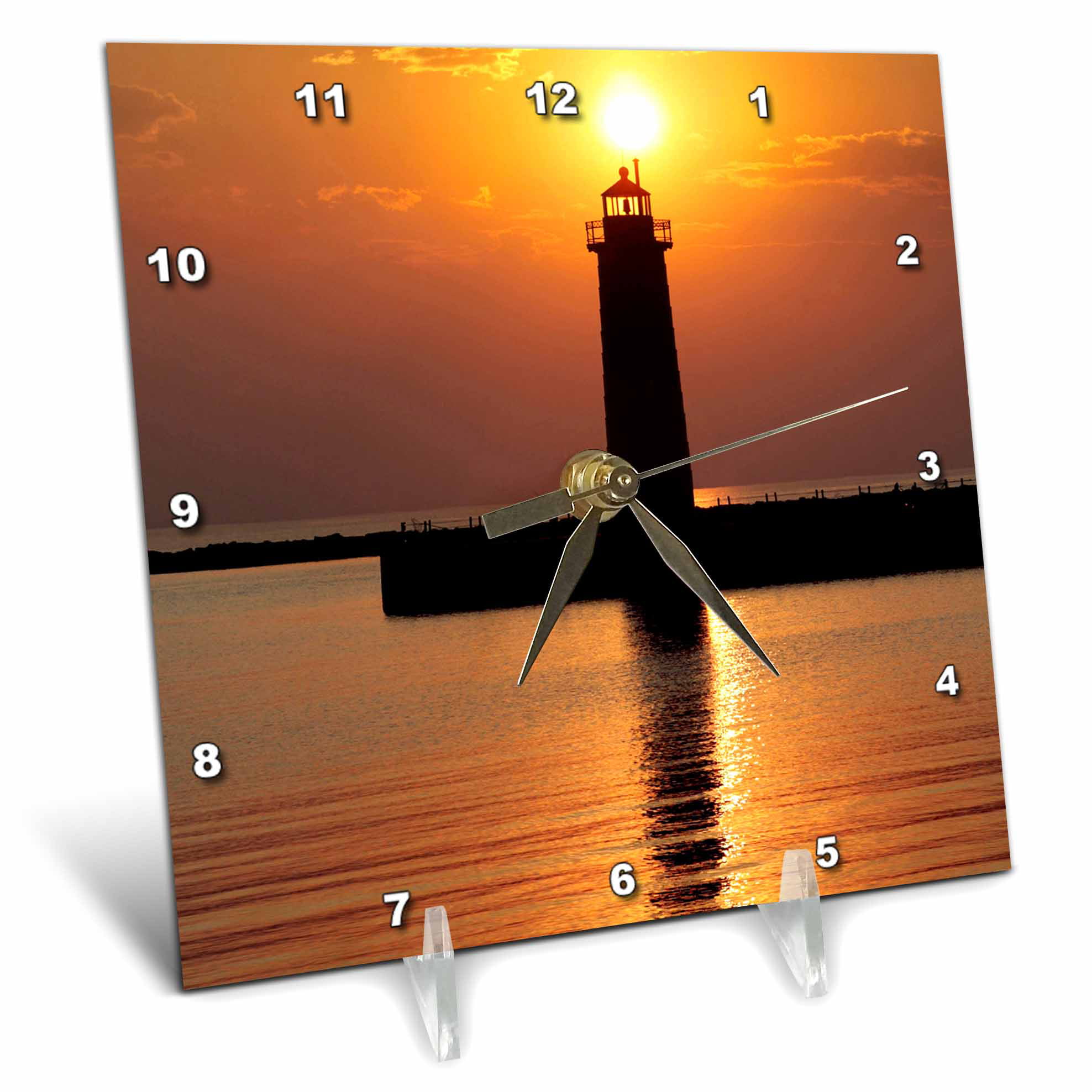 6 by 6-Inch Muskegon Lighthouse on Lake Michigan US23 RER0002 Ric Ergenbright Desk Clock 3dRose dc_91212_1 MI 