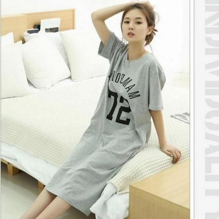 

Deepwonder Plus Size Women Nightgowns Letter Print Cotton Nightdress Summer Long Dress Short Sleeve Ladies Sleepwear Sleepshirt