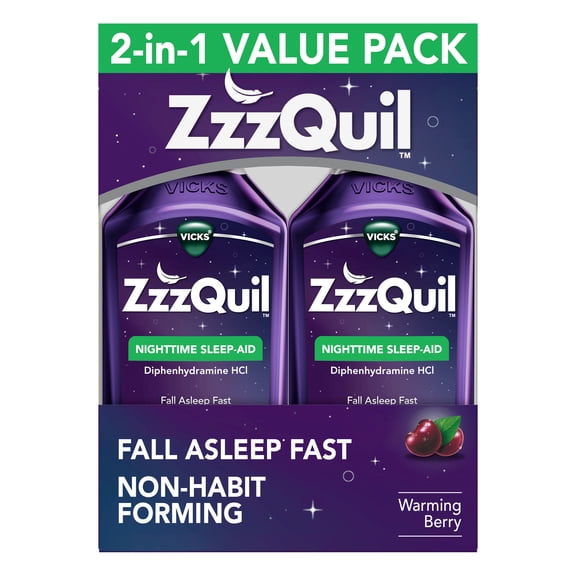 (2 Pack) ZzzQuil Nighttime Sleep Aid Liquid by Vicks, Warming Berry Flavor, 12 Fl Oz, 2 ct