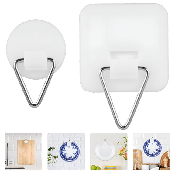 XIBUFE 20pcs Self-Adhesive Wall Plate Hangers for Decoration, Strong Load-Bearing White ABS with Stainless Steel Hooks Wall Plate Hangers