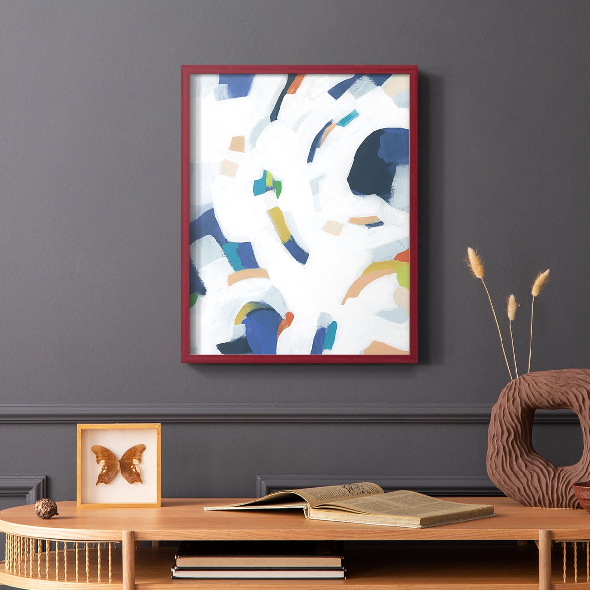 Bright Orbit II Framed Print in Red Solid Wood Framed Print No Nail Hanging
