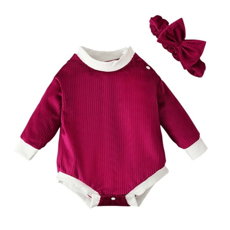 

Qufokar Carters Simple Joys Toddler Girl Jumpsuits Kids Girls Outfits Girls Long Sleeves Soild Jumpsuit Romper Hairband Set Outfit Cute Clothes