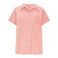 thumbnail image 5 of Ltctricy Button down Shirts for Women Striped Short Sleeve Cotton Linen Dress Shirts Casual Work Tops Collared Office Blouses, 5 of 6