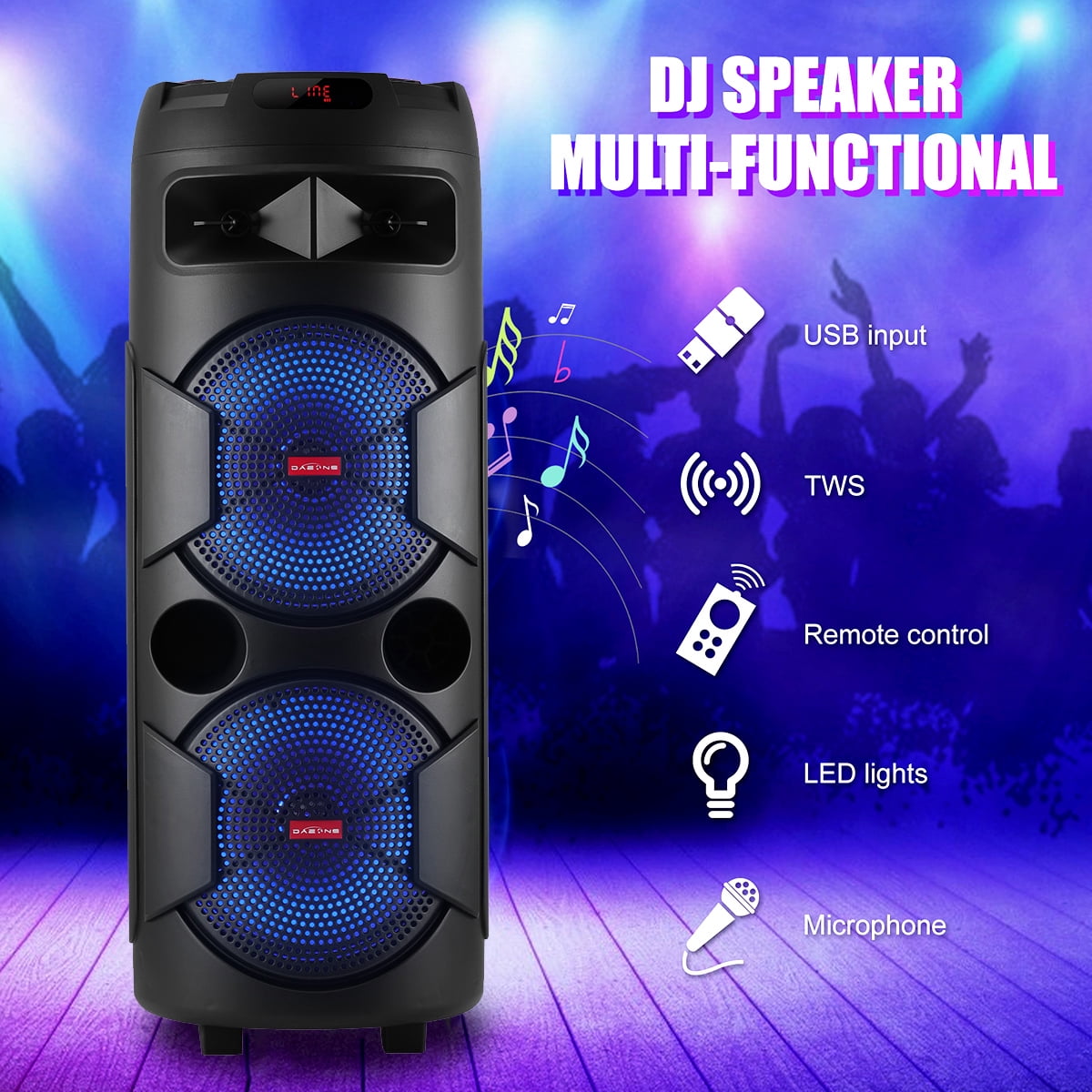 RIDWIND 9000W Peak Power Portable Bluetooth Speakers Portable with Double 12 inch Subwoofer Heavy Bass,FM Radio, Wireless Microphone, Party Lights, Remote Control TWS Stereo Sound System Speaker