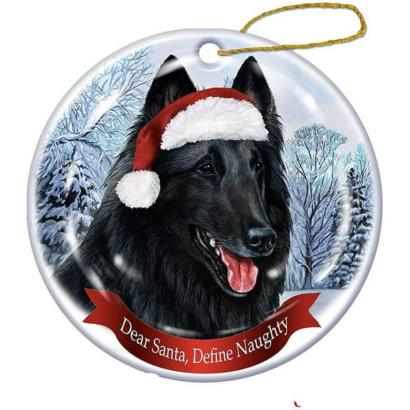 Holiday Pet Gifts Belgian Sheepdog Santa Hat Porcelain Christmas Tree Ornament