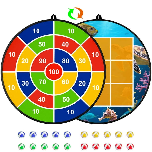 Tablero de dardos para niños Actgan, 66 cm, doble cara, con 20 bolas adhesivas