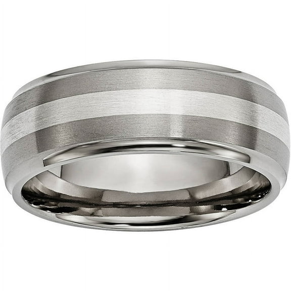 Titanium Ridged Edge Sterling Silver Inlay 8mm Brushed/Polished Band