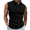 thumbnail image 5 of Sleeveless Golf Shirts for Men with Pocket Button Collared Waffleknit Tank Tops Mens Solid Color Slim Pullover Casual Comfort Tshirts Tees, 5 of 6