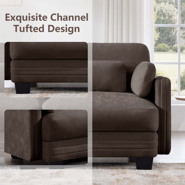 Gewnee Modern Minimalist Channel Tufted Modular Sectional Sofa, 2 ...