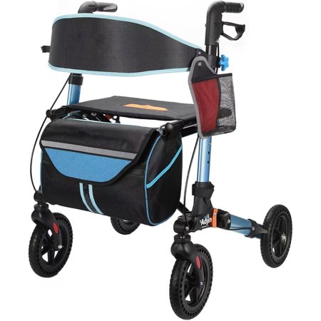 Vacmaster Rollator Walker for Seniors, Lightweight Folding Rolling Walker with Seat , 4-Wheel Mobility Aid Aluminum Walkers with 8 inch Rubber Wheels, Handles and Backrest for Seniors and Adult