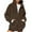 Brown, variant on Fleece Jacket Women Fuzzy Long Sleeve Short Coats Winter Warm Stand Collar Sherpa Outerwear with Pockets (Beige 2XL）