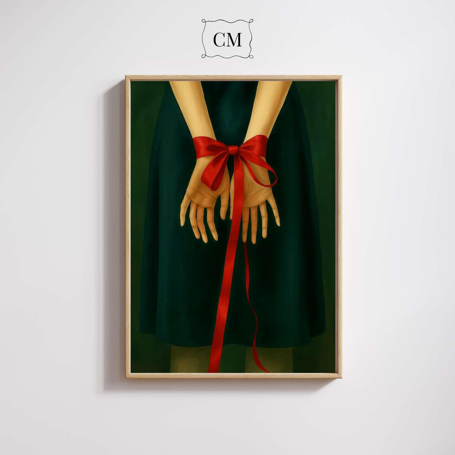 Bound Hands Ribbon Poster Surreal Figure Poster Minimal Fine Art , Poster Print Only