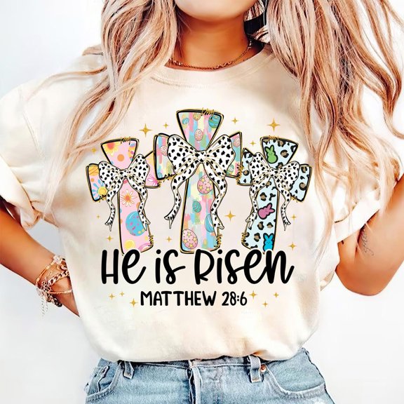 Christian Easter Coquette T-Shirt, He Is Risen Easter Tee, Retro Easter Jesus Shirt, Bible Verse Cross Tee, Religious Easter Shirt
