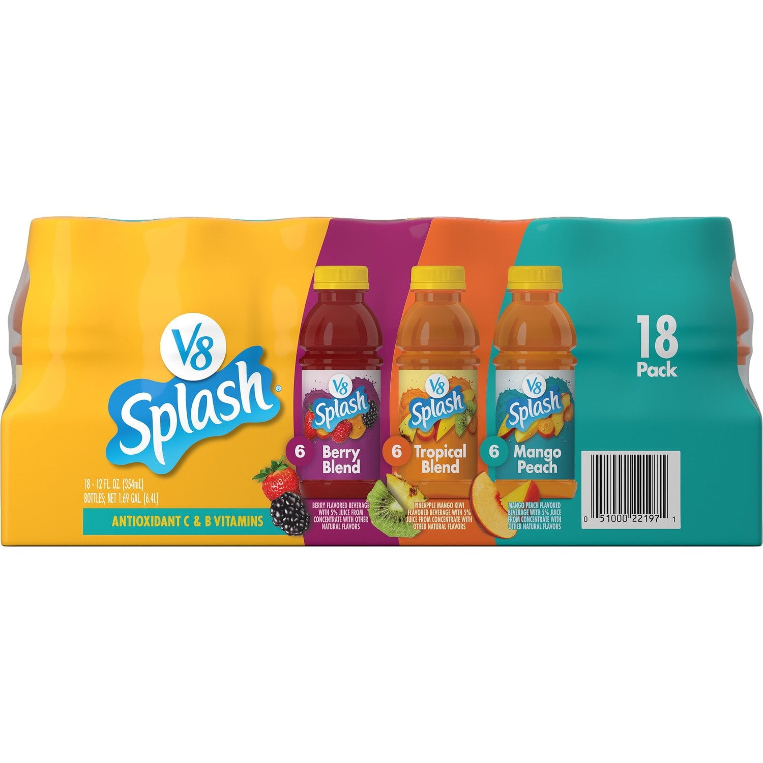 V8 Splash Variety Pack Juice Drink, 12 fl oz Bottles, 18 Pack – Fruit Flavored Beverage for Kids & Family