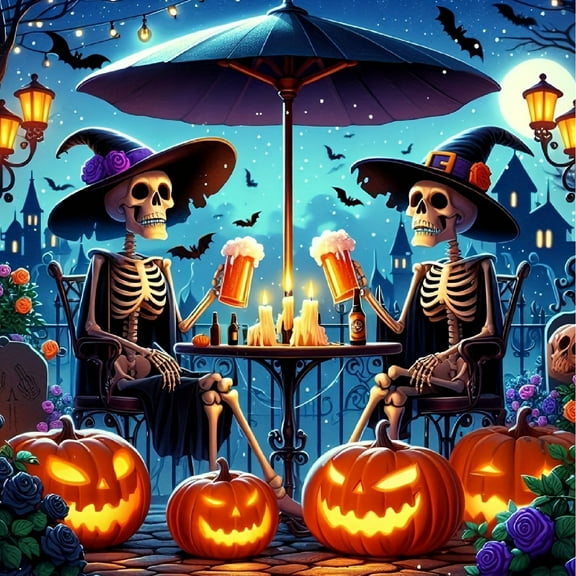 Diamond Art Painting Kits for Adults,Halloween Skull 5D Diamond Painting Dots Art Kits for Adults Beginner, DIY Full Round Gem Crystal Art Paint by Diamond, Home Wall Decor 14x 14 in