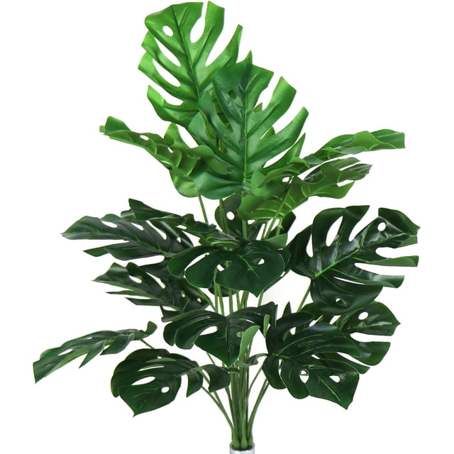Plantas artificiales, hojas de árbol de tortuga falsas de 21 "de alto con tallos, hoja de palma sintética, hoja de fronda de imitación, plantas tropicales, vegetación floral