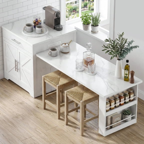 White 78 Inch Extendable Kitchen Island With Dining Table For 4-6 People