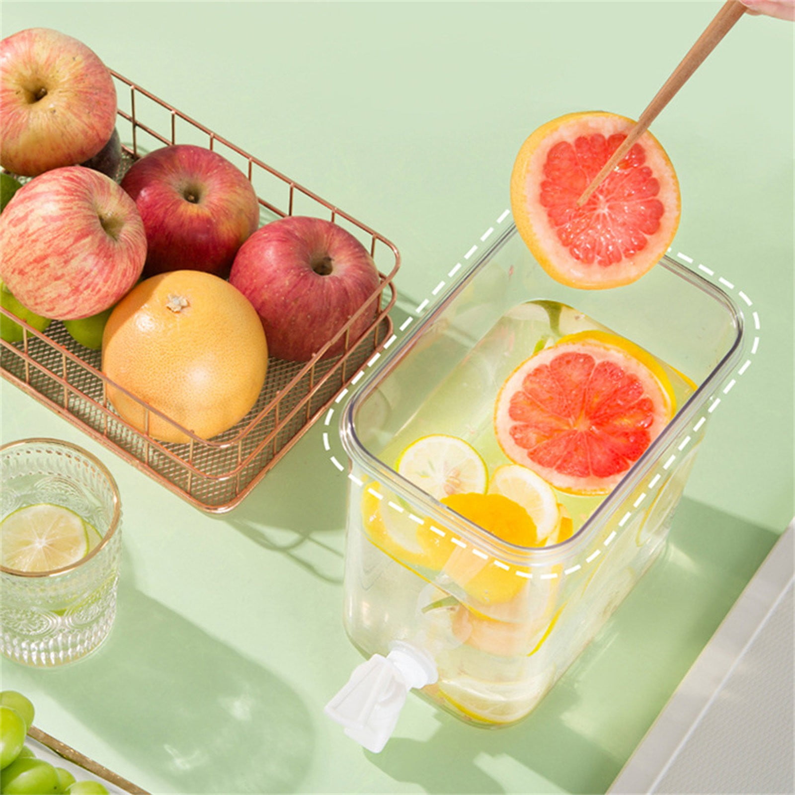 LHWEN Beverage Dispenser With Lid And Faucet 3.5L Food Grade Plastic Refrigerator Dispenser For Lemonade Cold Juice Iced Tea Injection Cooler Easy Pour Fits Most Fridges Large Opening Quick Lock Seal