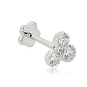 AVORA 14K White Gold Simulated Diamond CZ Triangle Cartilage Piercing Flat Back Earring Body Jewelry (18 Gauge)