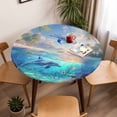 thumbnail image 5 of Dolphin Elastic Fitted Round Table Cover Ocean Animal Tropical Coconut Waterproof Outdoor Tablecloth for Holiday Party, Picnic, Patio & Dining Fits Tables Up to 36"-44", 5 of 8