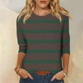 thumbnail image 3 of 3/4 Sleeve T Shirts Women Cotton Striped Tops Loose Fit Crew Neck Colorblock Casual Summer Fall Basic Tee Tshirts (S, Dark Gray 01), 3 of 5