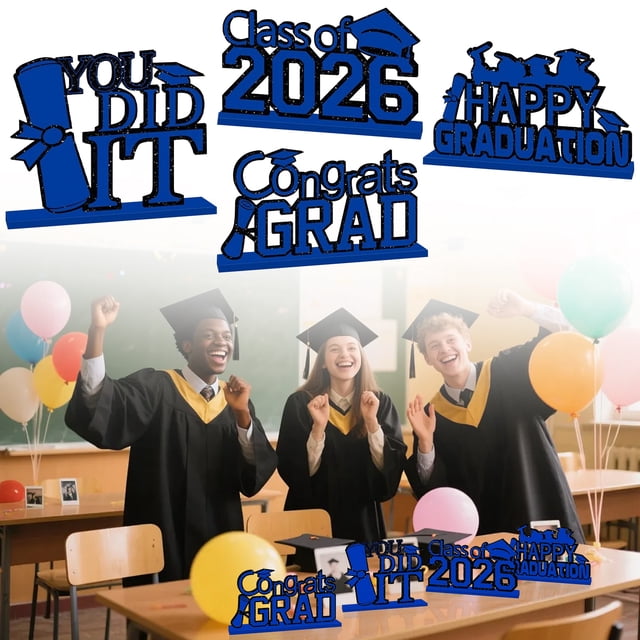4 Pack Blue 2026 Graduation Wooden Table Centerpiece – 20x17cm Graduation Party Scene Decoration Props, Class of 2026 Graduation Table Decorations, Tabletop Tray Decor for Congrats Grad