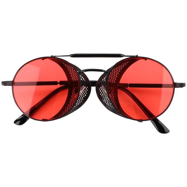 Lunettes de Soleil Unisexes Mode Lunettes Durables Style Punk pour Cyclisme Sports Extérieur (Monture Noire Verre Rouge)