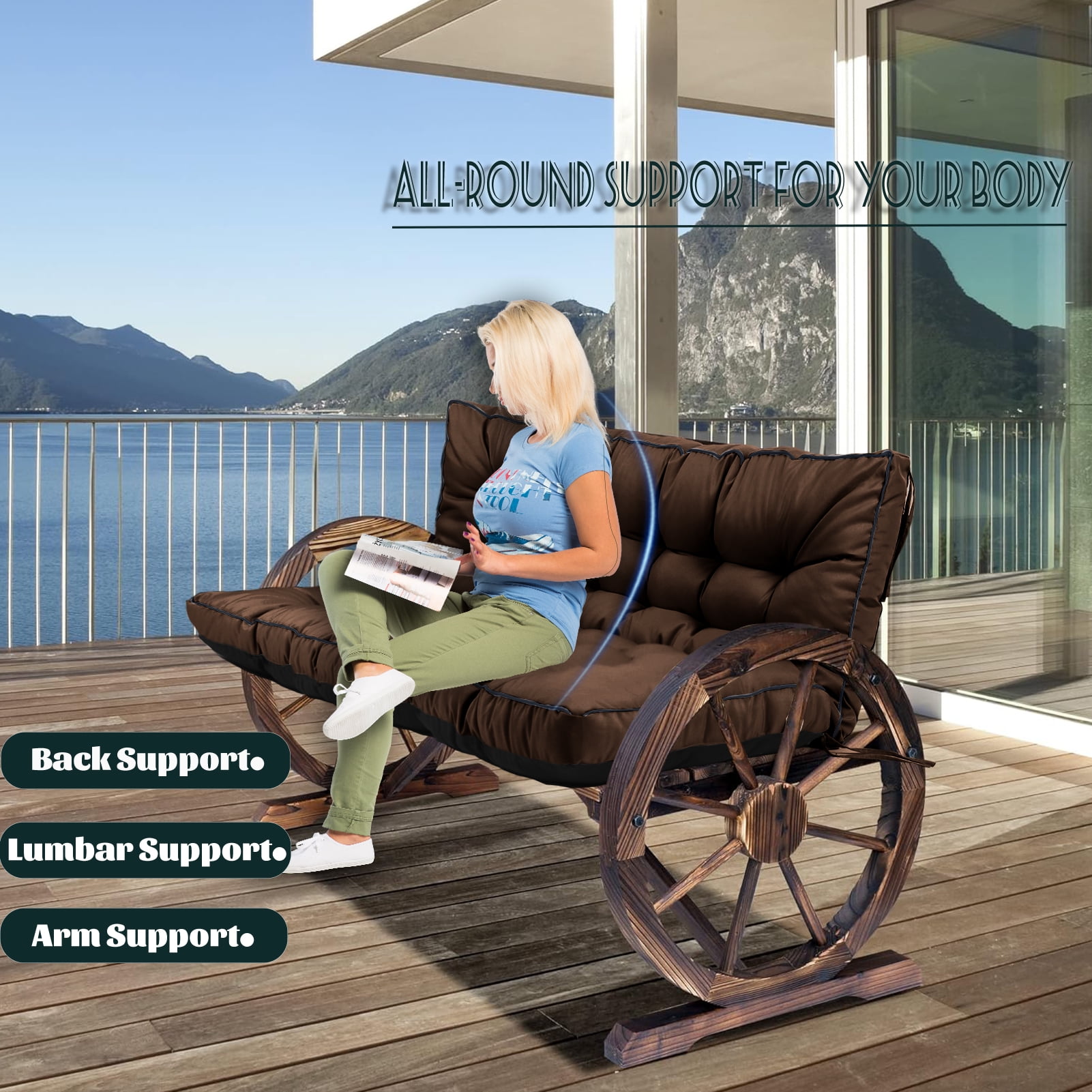 Replacement Cushions for Outdoor Swing, Swing Replacement Cushions Thicken 4" with Backrest, Waterproof Bench Cushions for Patio Furniture Porch Swing Cushions (Brown)