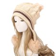 thumbnail image 4 of Xfvqtps Womens Beanie with Plush Pompom Tassels Knitted Winter Printing Thickened Stretch Windproof Coldproof Outdoor Warm Winter Hat Beige, 4 of 5