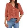 thumbnail image 4 of Babysbule Women's Cotton Embroidered Notch V-Neck Elbow Length Sleeve Casual Boho Top for Daily and Weekend Wear, 4 of 5