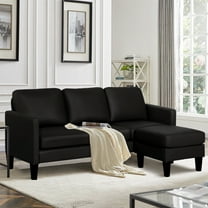 Haverchair Faux Leather Sectional Sofa, L Shaped Sofa with Reversible Chaise Convertible Sectional Couch 3-Seater Modern Small Couches for Small Space,Black