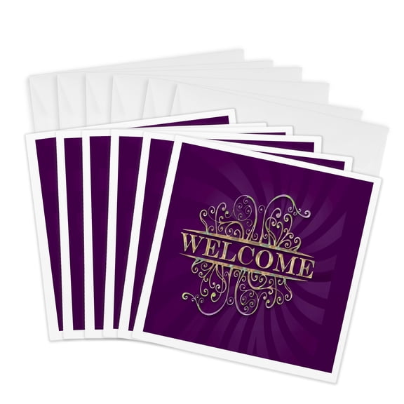 3drose, Welcome Home, Purple, 6 Greeting Cards with Envelopes