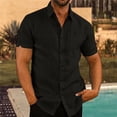 thumbnail image 2 of Camisa de manga corta para hombre, camisa informal de lino y algodón con cuello vuelto, blusas formales para eventos sociales, ropa de verano, 2 of 4