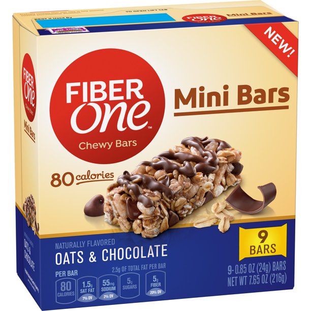 Fiber One Mini Chewy Bars Oats and Chocolate 9Ct Carton, 7.65 oz