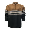 thumbnail image 2 of Men's Fleece-Lined Quarter Zip Sweater, Thermal Winter Pullover with Color Block Stripes, Plush Knit Shirt for Cold Weather, Casual Warm Sweatshirt for Fall Winter,L, 2 of 5